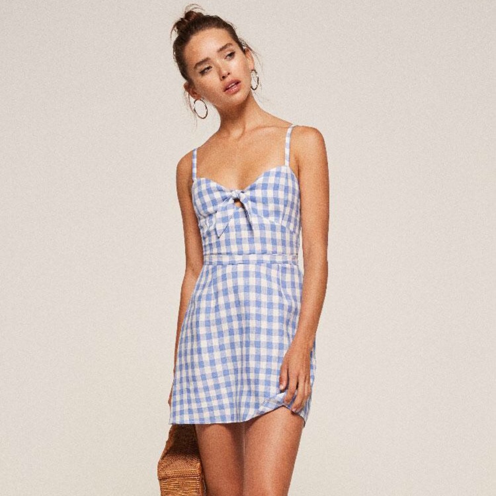 Reformation Gingham Blue Beliz Dress